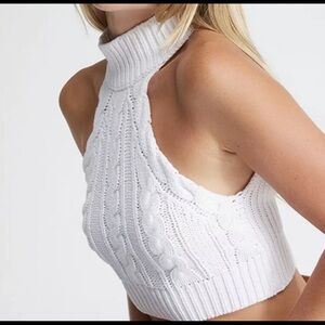 Kendall & Kylie Halter Cable Knit Tank Top in White Size M